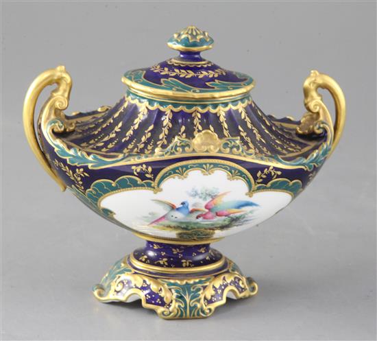 A Royal Crown Derby two handled vase and cover, painted by Ellis Clark, height 14cm